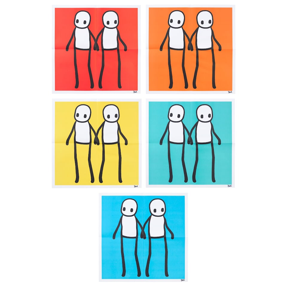 Stik (British, born 1979) Holding Hands (Red, Yellow, Orange, Blue & Teal) The complete set of f... (1 of 9)