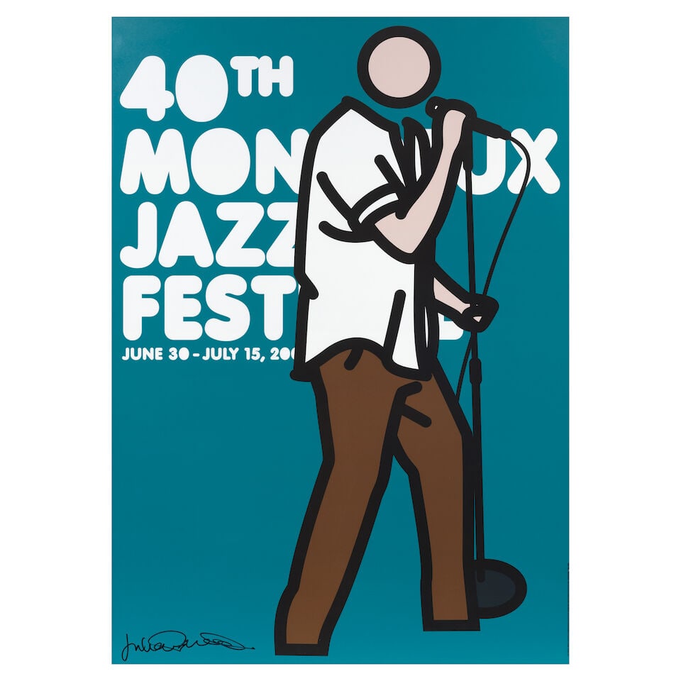 Julian Opie (British, born 1958) Montreux Jazz Festival (Blue) Screenprint in colours, 2006, on ...: Julian Opie (British, born 1958) Montreux Jazz Festival (Blue) Screenprint in colours, 2006, on smooth wove paper, signed in black felt tip pen, printed by Albin Uldry, Bern, published by Montreux Jaz