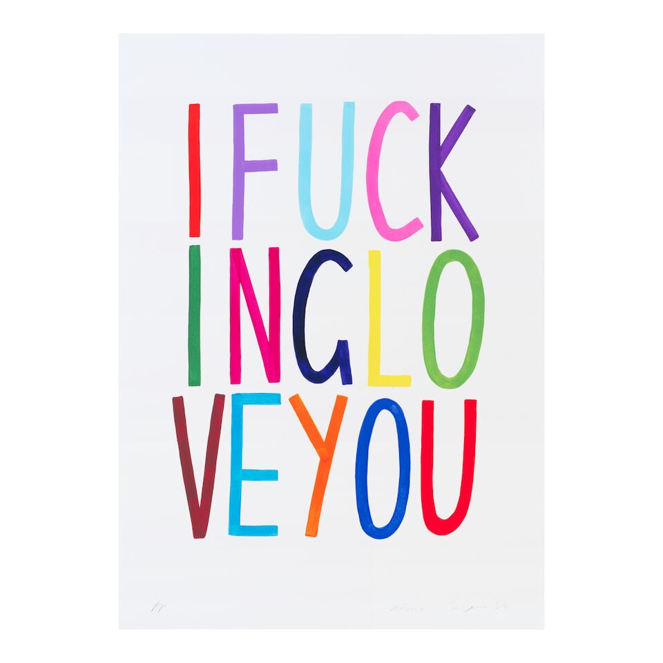 Alma Singer (British, born 1986) I Fucking Love You Archival inkjet print with varnish overlay, ...: Alma Singer (British, born 1986) I Fucking Love You Archival inkjet print with varnish overlay, 2024, on Somerset Satin wove paper, signed, dated inscribed 'AP' in pencil, an artist's proof aside from