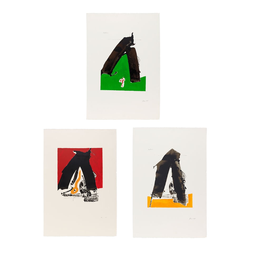 Robert Motherwell (American, 1915-1991) Three Plates, from The Basque Suite Three screenprints i...: Robert Motherwell (American, 1915-1991) Three Plates, from The Basque Suite (Belknap 50, 53, 59) Three screenprints in colours, 1970-71, on J.B. Green paper, each signed with the initials and numbered