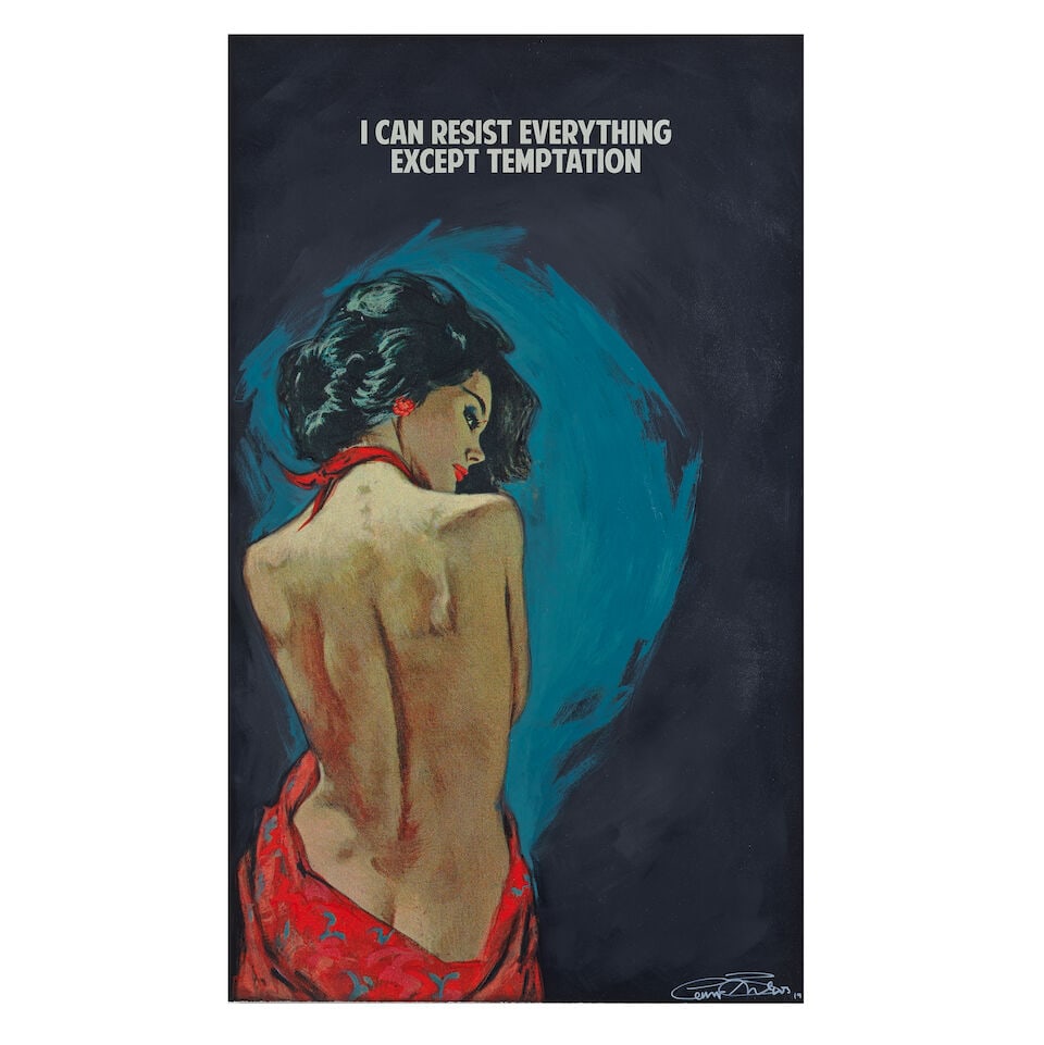 The Connor Brothers (British, born 1968) I Can Resist Everything Except Temptation (Unique) Gicl...: The Connor Brothers (British, born 1968) I Can Resist Everything Except Temptation (Unique) Giclée and screenprint in colours with hand-colouring in acrylic and oil stick and varnish, 2019, on th