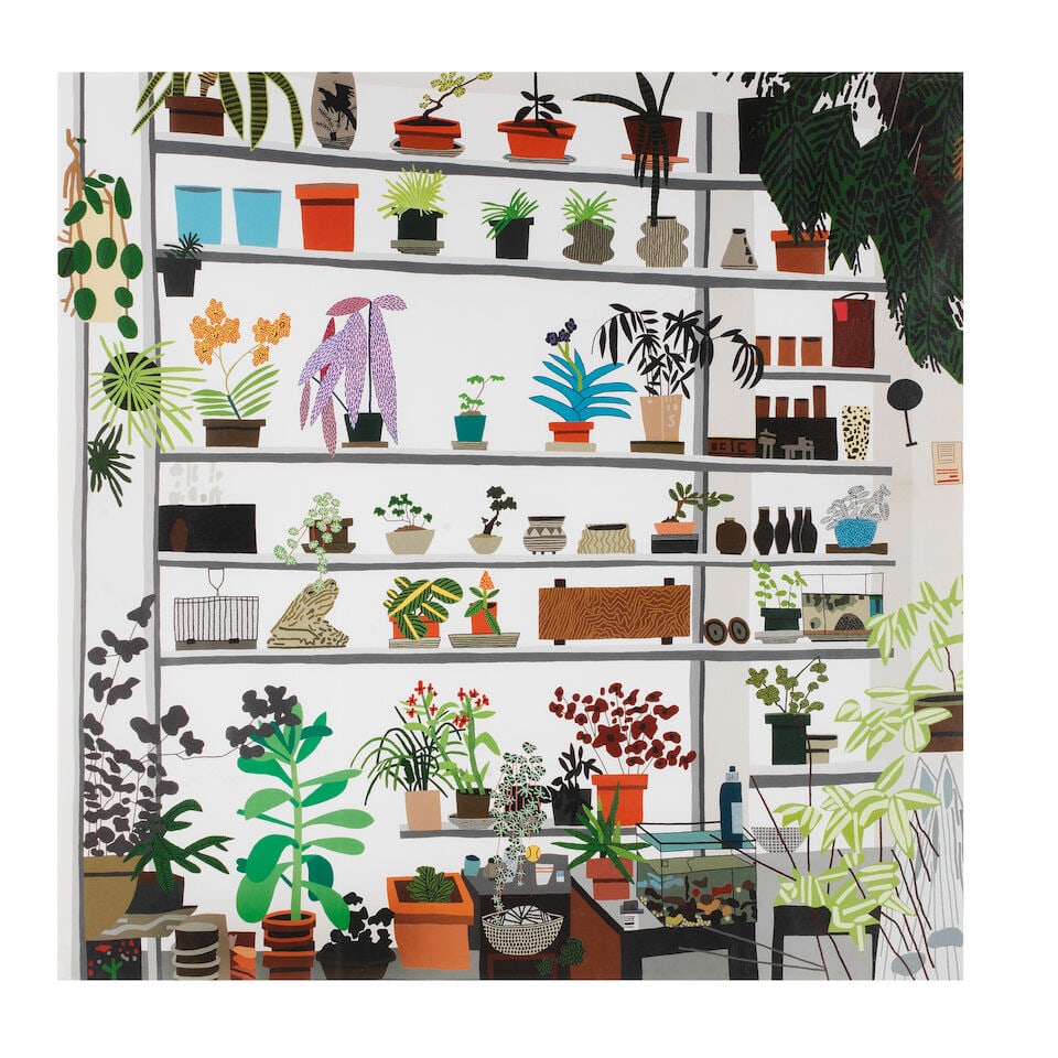 Jonas Wood (American, born 1977) Large Shelf Still Life Offset lithographic poster in colours, 2...: Jonas Wood (American, born 1977) Large Shelf Still Life Offset lithographic poster in colours, 2017, on wove paper, from the edition of an unknown size, published on the occasion of 'Shio Kusaka & Jon