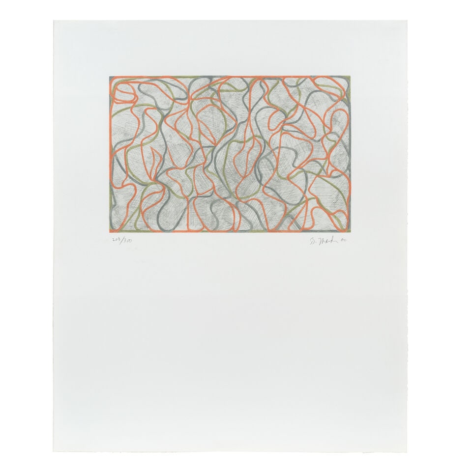 Brice Marden (American, 1938-2023) Distant Muses Screenprint in colours, 2000, on wove paper, si...: Brice Marden (American, 1938-2023) Distant Muses Screenprint in colours, 2000, on wove paper, signed, dated and numbered 203/300 in pencil, published by Gemini G.E.L., Los Angeles, with their blindsta