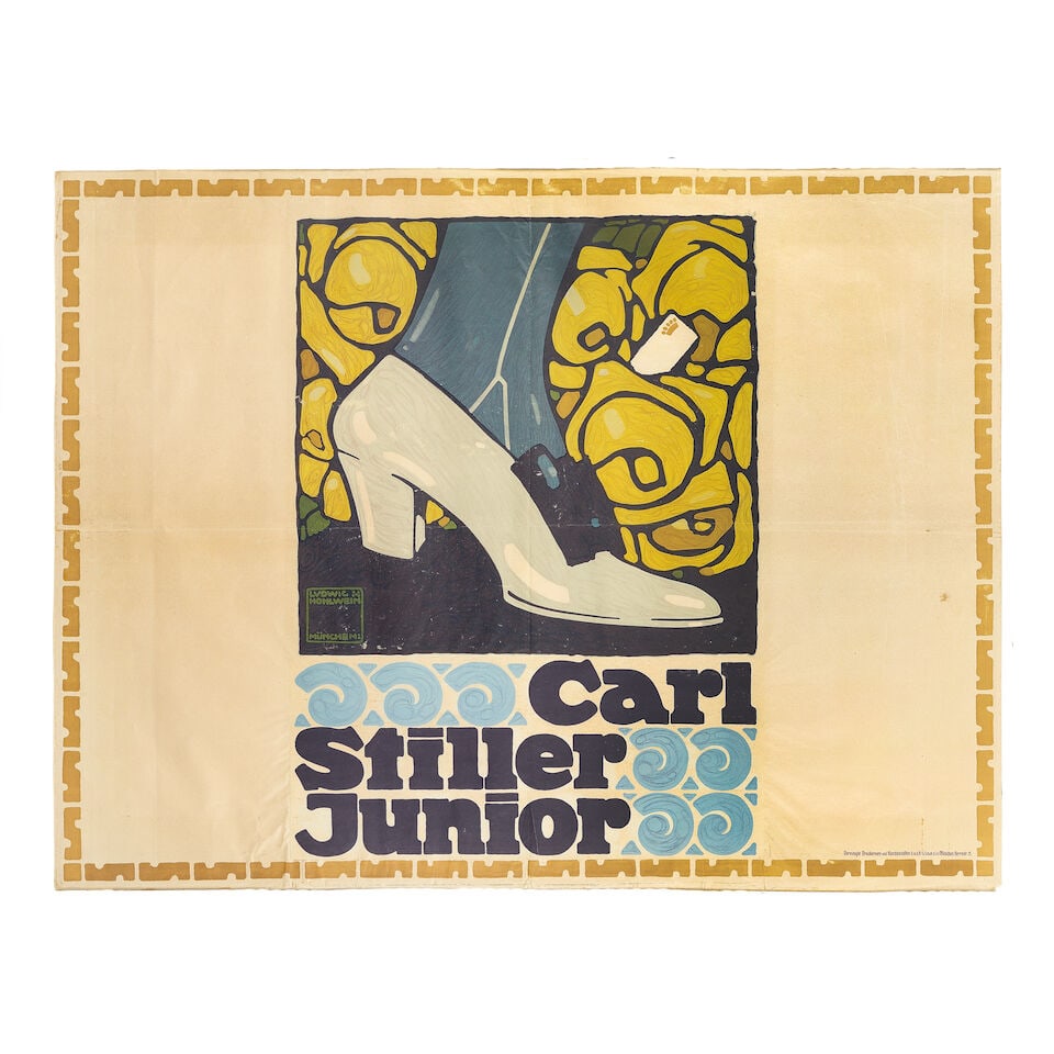 LUDWIG HOHLWEIN (1874-1949) CARL STILLER JUNIOR: LUDWIG HOHLWEIN (1874-1949) CARL STILLER JUNIOR lithographic poster in colours, 1910, printed by Vereinigte Druckereien, Munchen, cond.B+, not backed, framed 28½ x 37½ins. (72 x