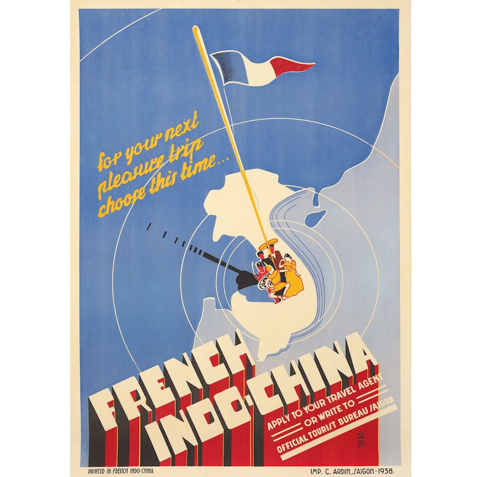 HO VAN LAI FRENCH INDO-CHINA: HO VAN LAI FRENCH INDO-CHINA lithographic poster in colours, 1938, printed by C.Ardin, Saigon, cond. A-, backed on linen 33 x 24ins (84 x 60cm.) For further information on this lot please visit Bonha