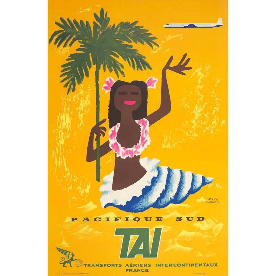 HERVÉ MORVAN (1917-1980) TAI. Pacifique Sud: HERVÉ MORVAN (1917-1980) TAI. Pacifique Sud lithographic poster in colours, printed by Ets. de la Vasselais, Paris, c.1960 cond.A-, backed on linen 39 x 25ins.(99 x63cm.) For further
