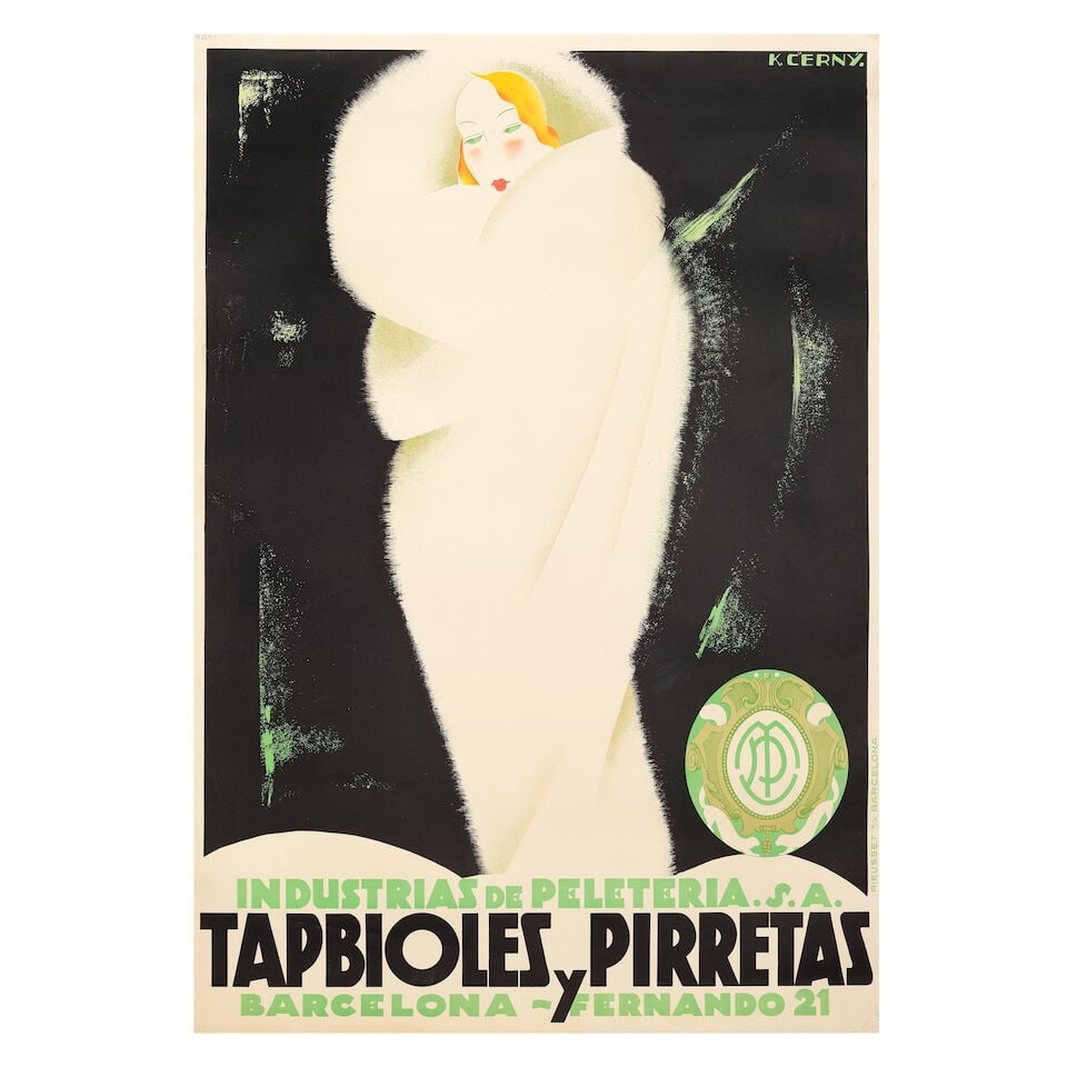 KAREL CERNY (1892-1965) TAPBIOLES & PIRRETAS: KAREL CERNY (1892-1965) TAPBIOLES & PIRRETAS lithographic poster in colours, printed by Rieusset s/a, Barcelona, cond. B+, backed on linen. 42 x 30 ins. (106 x 76cm.) For further information on this l