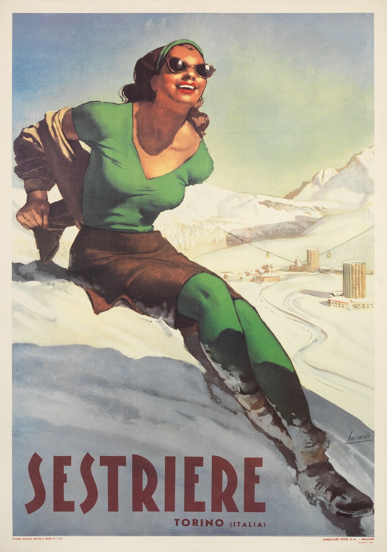 after GINO BOCCASILE SESTRIERES, TORINO: after GINO BOCCASILE SESTRIERES, TORINO offset lithographic poster in colours, c.1980. cond. A, not backed printed by Amilcare Pizzi S. A., Milano, 38 x 27in. (97 x 68cm.) This lot is subject to the f