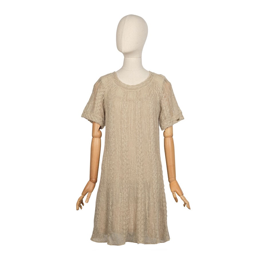 Chanel: a Beige Knitted Short Sleeve Dress and Slip c.2011 (1 of 2)