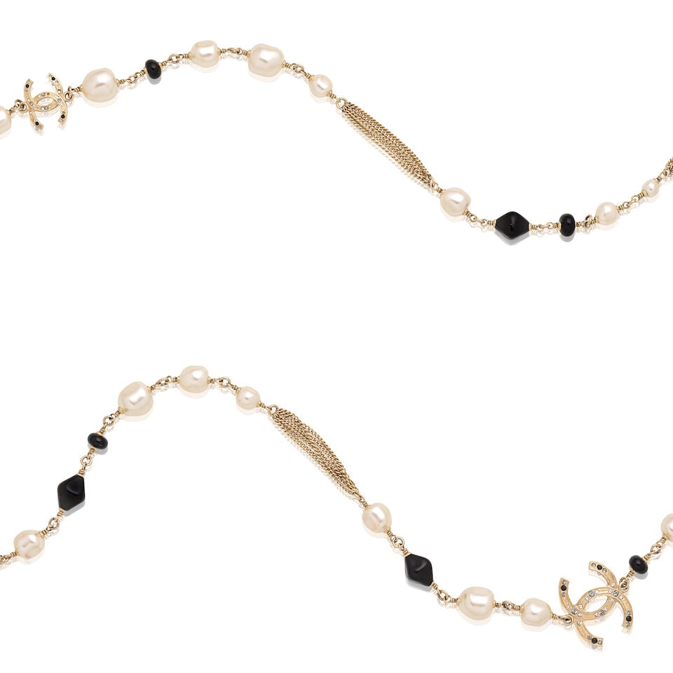 Chanel: a Simulated Baroque Pearl, Black Beads and CC Long Necklace Autumn 2012 (includes dust bag) - 2