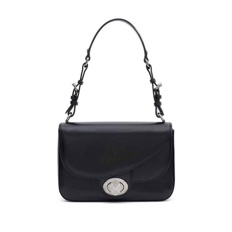 Christian Dior: a Black '3D' Shoulder Flap Bag Autumn/Winter 2010 (includes authenticity card an...: Christian Dior: a Black '3D' Shoulder Flap Bag Autumn/Winter 2010 Creative Director: John Galliano Runway Look 23 Smooth black leather with two flaps, gunmetal tone twist turnlock closure and