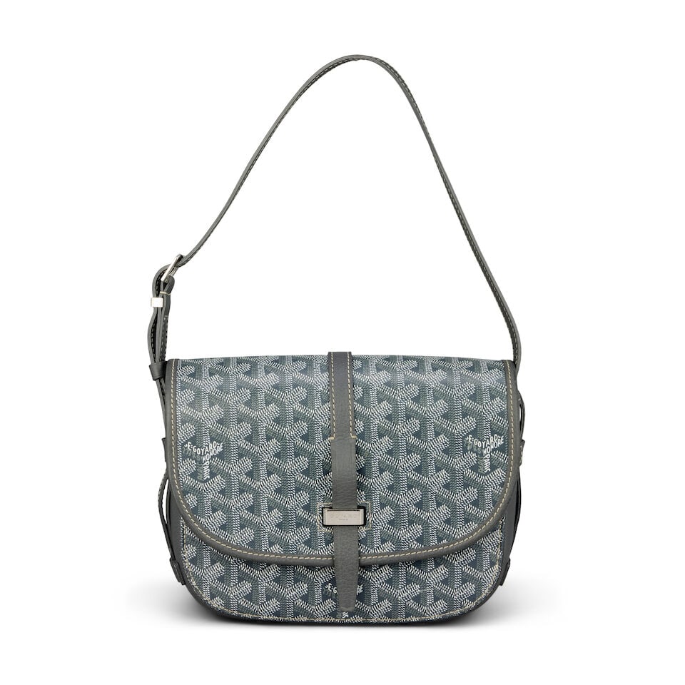 Goyard: a Grey Goyardine Belvedere PM Bag 2024 (includes felt protector): Goyard: a Grey Goyardine Belvedere PM Bag 2024 Palladium hardware, adjustable shoulder strap Condition Grade B 20cm wide, 16cm high, 6.5cm deep, 56.5cm shoulder drop, includes felt protector For