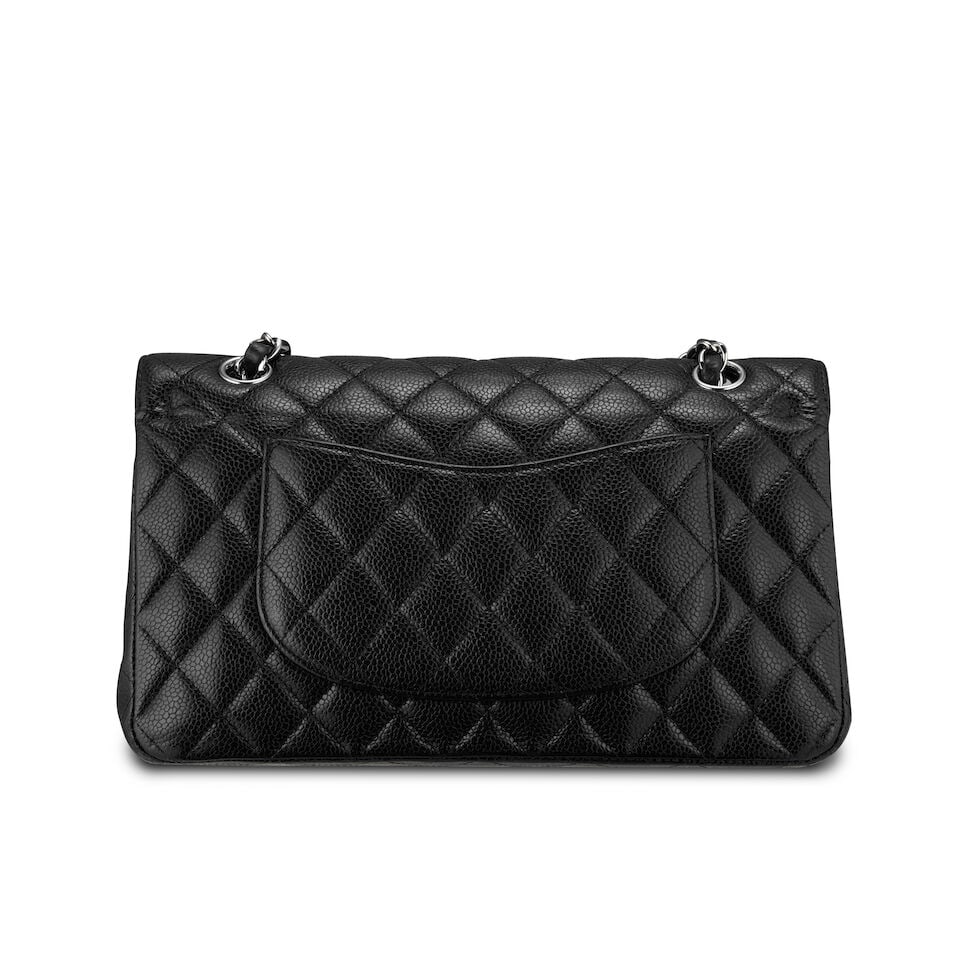 Chanel: a Black Quilted Caviar Leather Medium Classic Double Flap Bag 2011 (includes serial stic... - 2