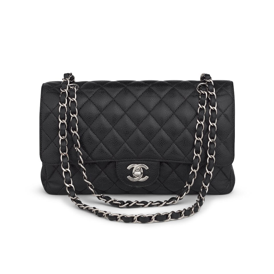 Chanel: a Black Quilted Caviar Leather Medium Classic Double Flap Bag 2011 (includes serial stic... - 3