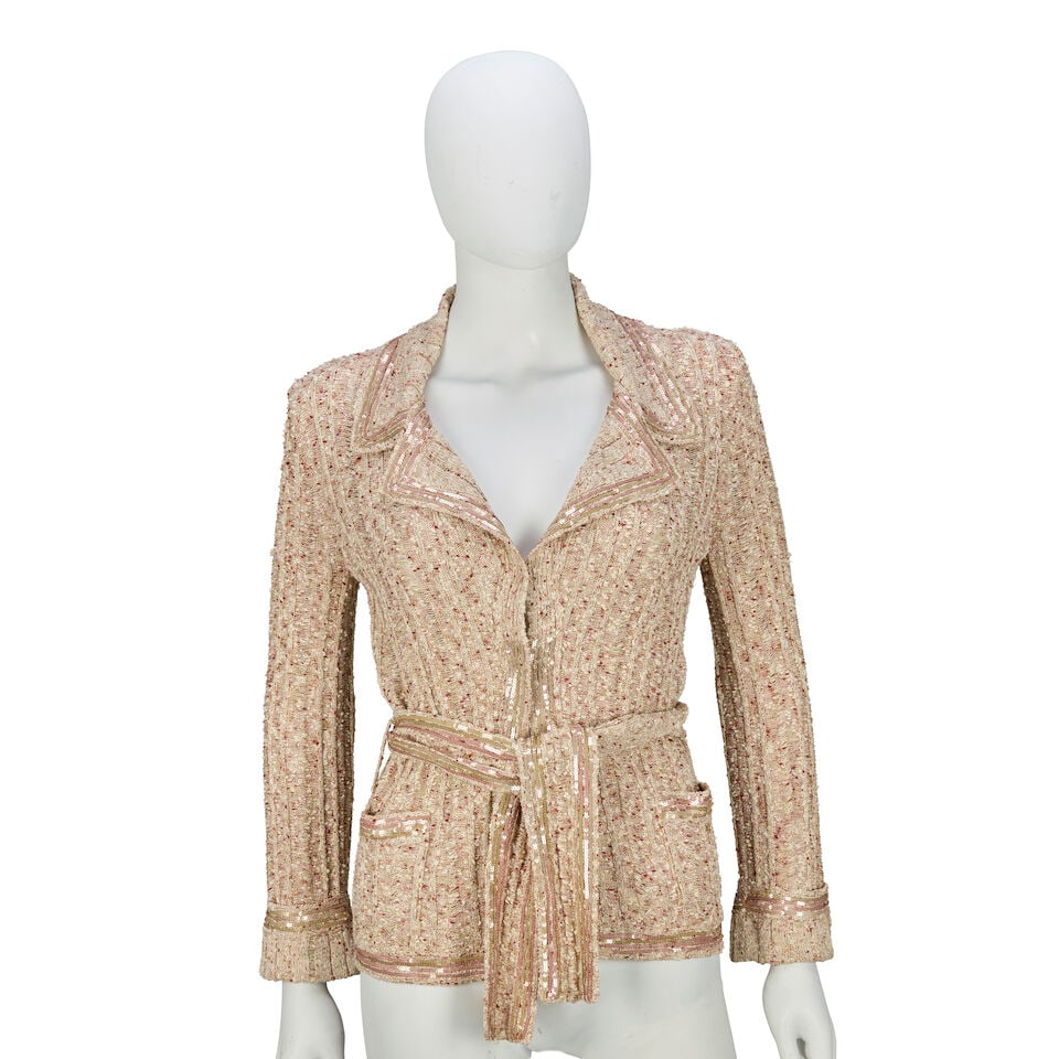 Chanel: a Pink and Gold Sequin Knitted Jacket Spring 2006 (1 of 2)