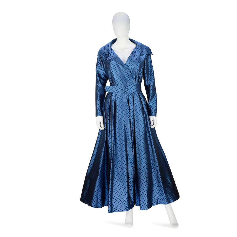 Christian Dior: a Blue Silk Polka Dot 'New Look' Dress 1987 (1 of 3)