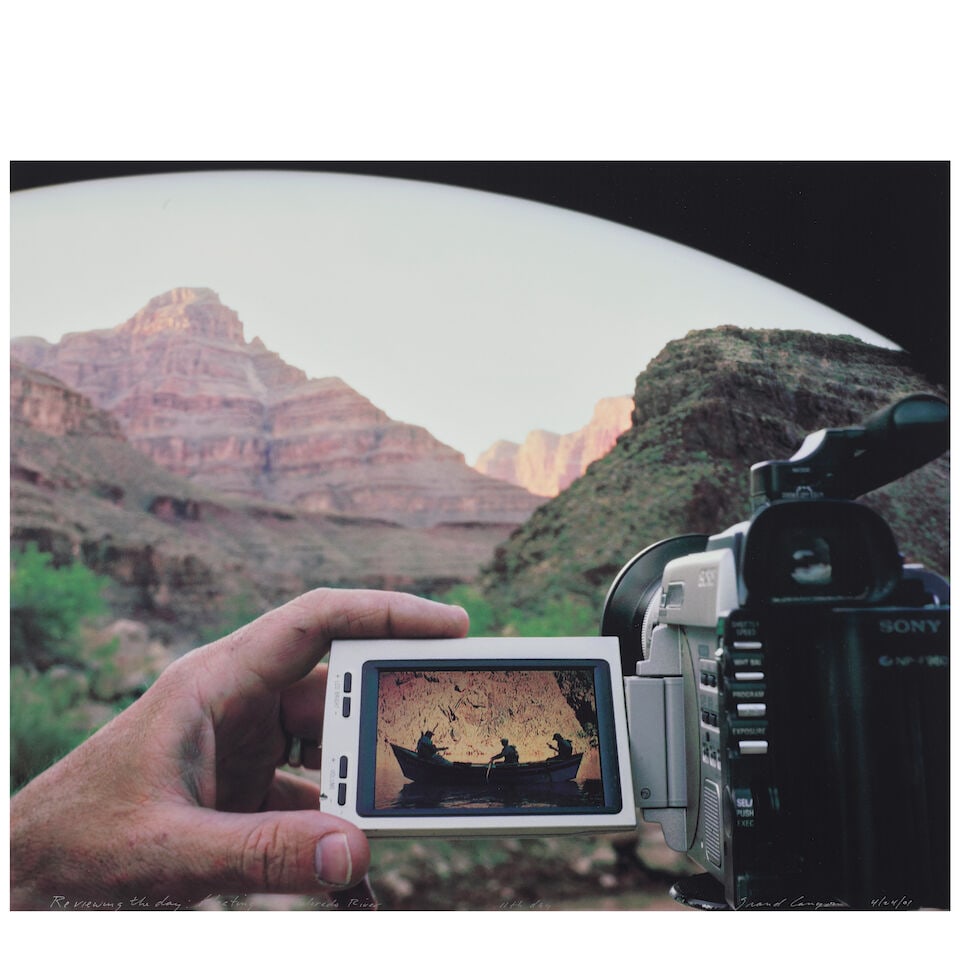 Mark Klett (born 1952); 'Reviewing the day: floating the Colorado River, 11th day, Grand Canyon';: Mark Klett (born 1952) 'Reviewing the day: floating the Colorado River, 11th day, Grand Canyon', 2001 Pigment print; titled and dated in silver ink on the image, signed, dated, and editioned '2/50' in