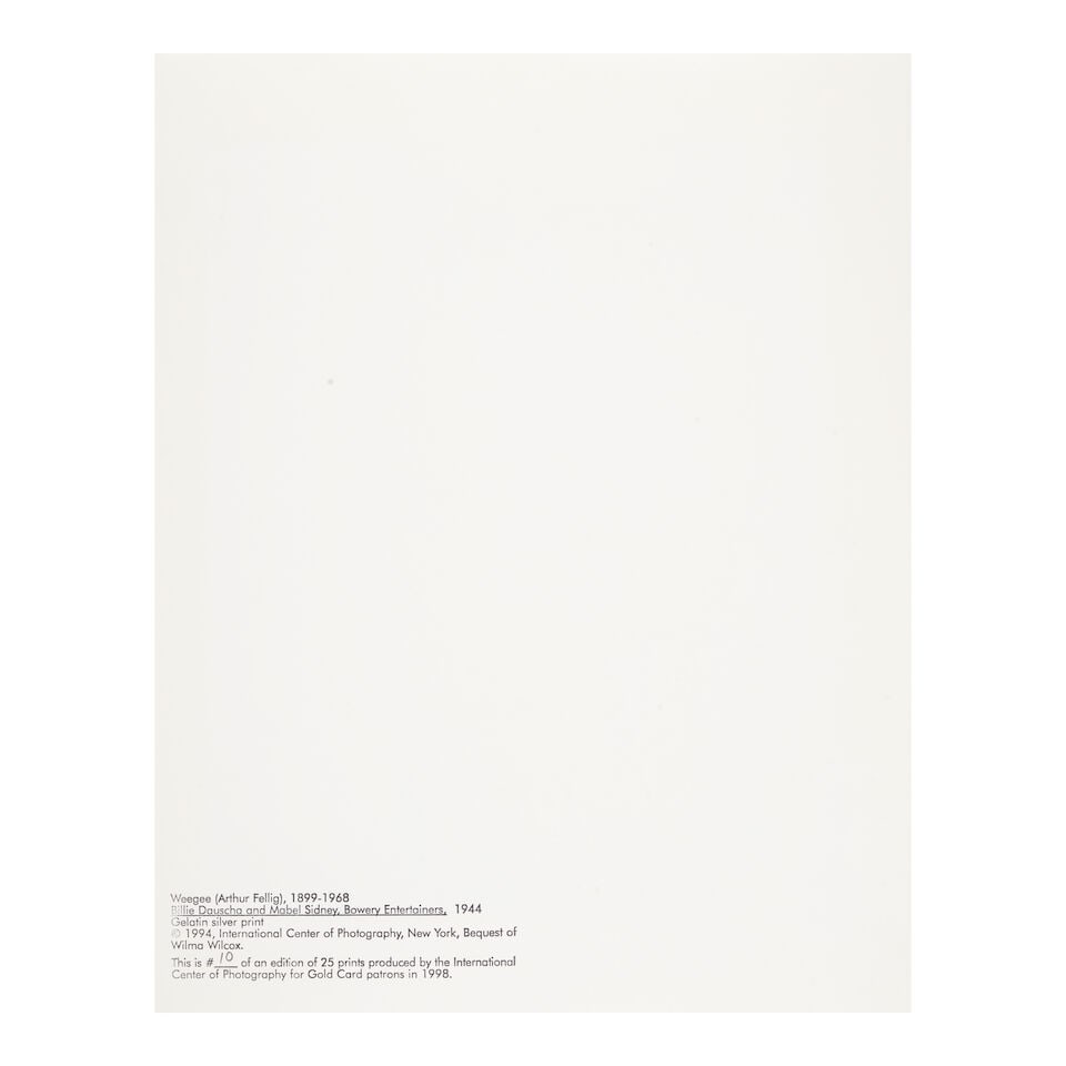Weegee (Arthur Fellig) (1899-1968); Billie Dauscha and Mabel Sidney, Bowery Entertainers (at Sam... - 3