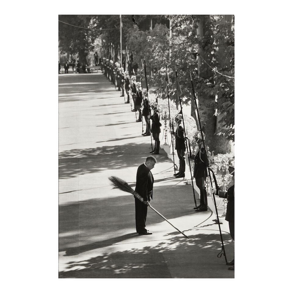 Elliott Erwitt (1928-2023); Tehran (Inspecting Guards);: Elliott Erwitt (1928-2023) Tehran (Inspecting Guards), 1967 Gelatin silver print, printed 1977; signed and editioned '75/100' in pencil on the reverse. 9 1/2 x 6 3/8 in. (24.1 x 16.2 cm.) sheet 9 7/8