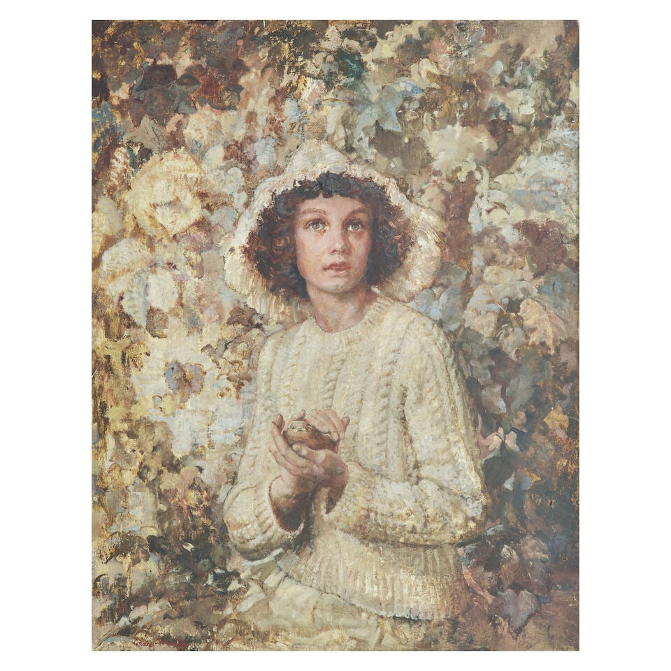 Edith Grace Wheatley (British, 1888-1970) The fledgling: Edith Grace Wheatley (British, 1888-1970) The fledgling signed 'Grace Wheatley' (lower left) oil on canvas 90 x 70cm (35 7/16 x 27 9/16in). Footnotes: Provenance Sale, Bonhams, Edinburgh, 27