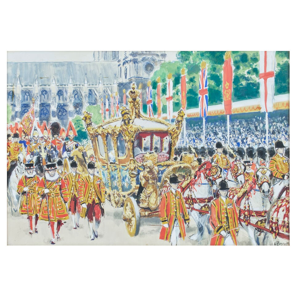 Albert Brenet (French, 1903-2005) The Coronation of Queen Elizabeth II: Albert Brenet (French, 1903-2005) The Coronation of Queen Elizabeth II signed 'ABrenet' (lower right) gouache 41 x 59cm (16 1/8 x 23 1/4in). Footnotes: Provenance The artist; thence by descent. The