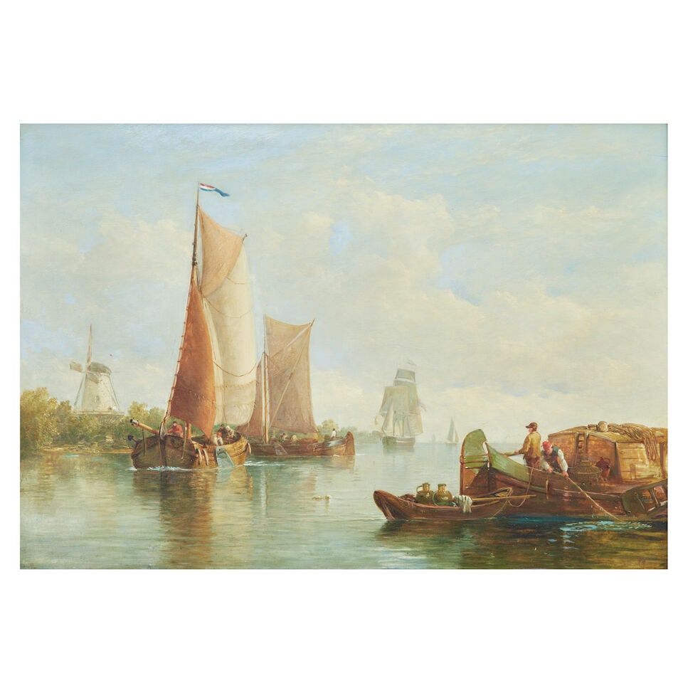 Edmund Thornton Crawford (British, 1806-1885) Barges on a Dutch canal: Edmund Thornton Crawford (British, 1806-1885) Barges on a Dutch canal faintly signed 'E T Crawford' (lower right) oil on panel 51.5 x 70.5cm (20 1/4 x 27 3/4in). Footnotes: Provenance Sale, Phillips,