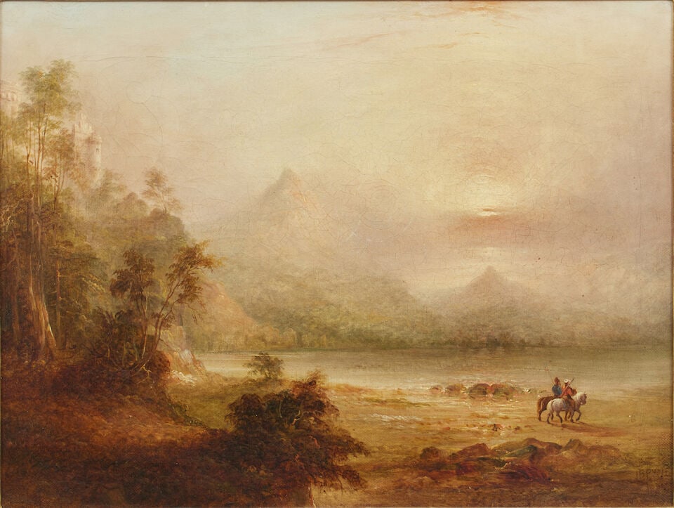 James Baker Pyne (British, 1800-1870) Travellers in a mountainous landscape signed 'JB PYNE... (1 of 3)