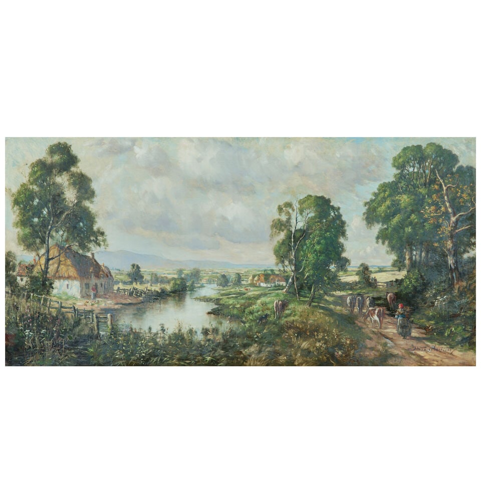 A. Struan Robertson (British, 19th/20th Century) Pastoral scene with river: A. Struan Robertson (British, 19th/20th Century) Pastoral scene with river signed 'Struan Robertson' (lower right) oil on canvas 51 x 102cm (20 1/16 x 40 3/16in). For further information on this lot p