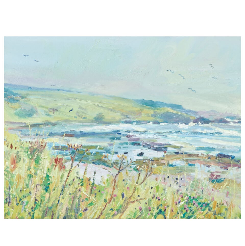 David Cook (British, born 1957) 'Scotch Mist': David Cook (British, born 1957) 'Scotch Mist' signed 'Cook' (lower right) and partially dated and faintly titled '30 August' (canvas verso) oil on canvas 71.5 x 91.5cm (28 1/8 x 36in). This lot is sub