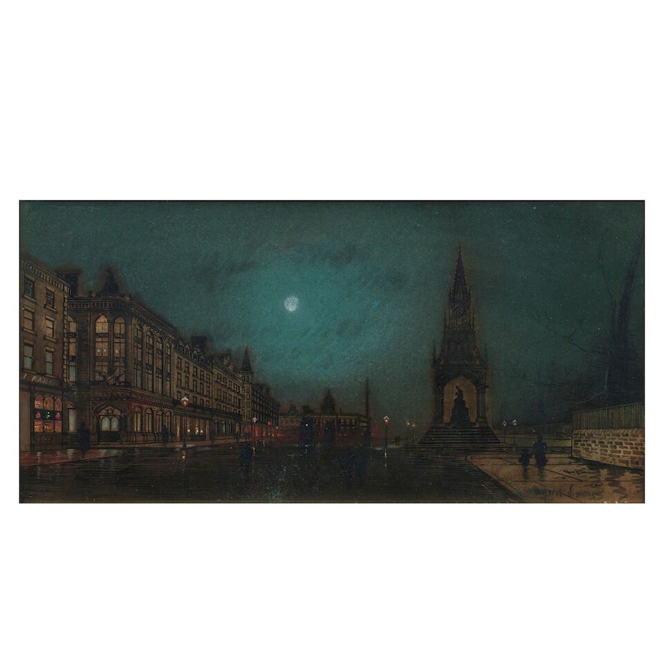 Wilfred Bosworth Jenkins (British, 1857-1936) Princes Street and the Scott Monument, Edinburgh s...: Wilfred Bosworth Jenkins (British, 1857-1936) Princes Street and the Scott Monument, Edinburgh signed 'Wilfred Jenkins' (lower right) oil on board 20 x 41cm (7 7/8 x 16 1/8in). For further information