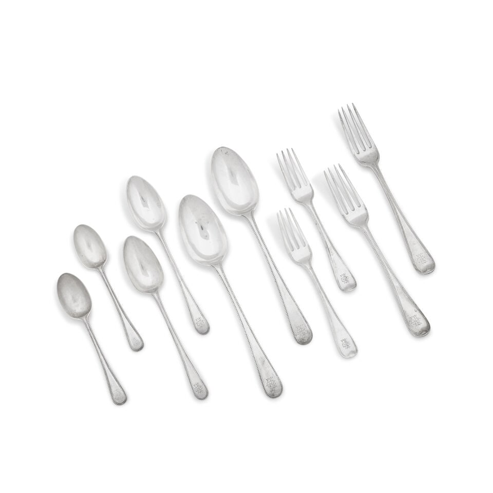 A collection of beaded old English and Hanoverian pattern flatware various makers and dates (25) (1 of 1)