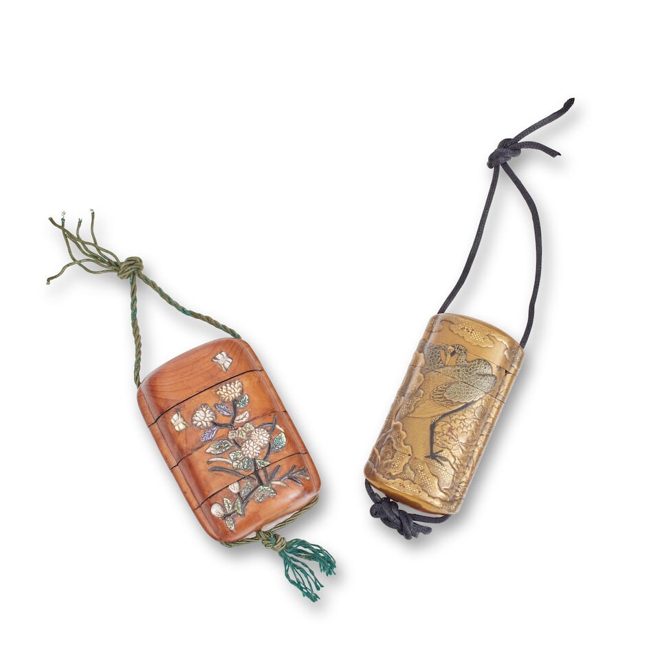 A five case lacquer inro By a member of the Kajikawa family, signed Kajikawa 梶川 s... (1 of 2)