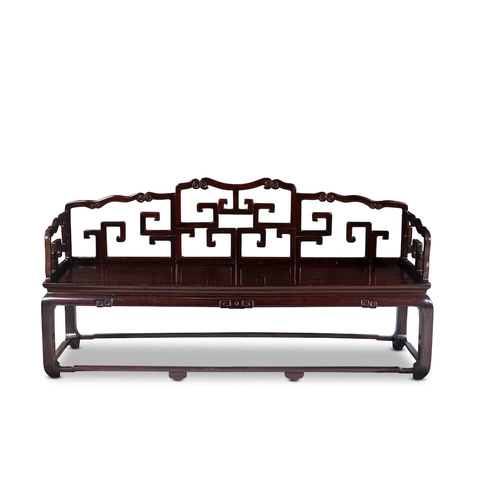 A Chinese hardwood settee - 3