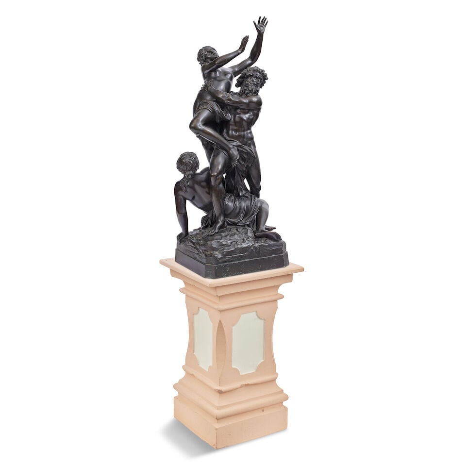 After Francois Girardon (French, 1628-1715): A patinated bronze figural group: Pluto abducting P...: After Francois Girardon (French, 1628-1715): A patinated bronze figural group: Pluto abducting Proserpine Raised on a naturalist base, with painted fireclay plinth, the bronze 53cm wide, 41cm deep,
