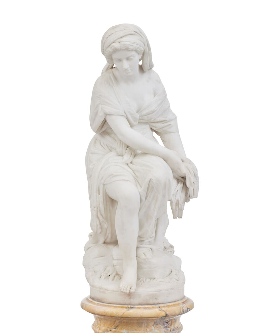 After Giovanni Battista Lombardi (Italian, 1823-1880): A carved marble figure of Ruth - 3