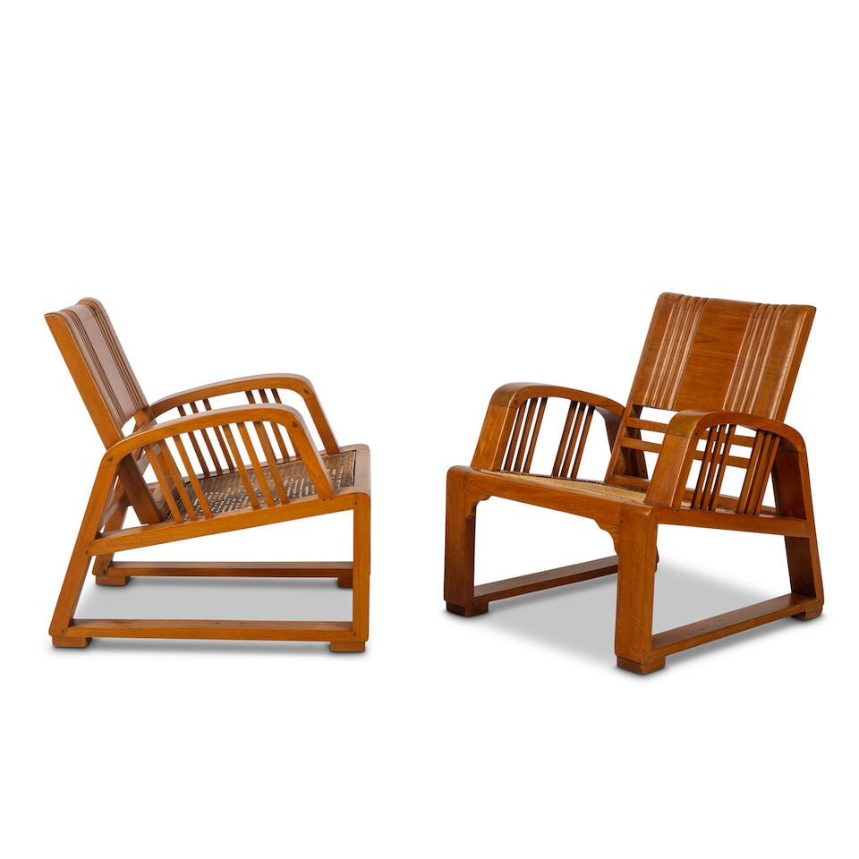 A pair of teak Art Deco recliner chairs (2) (1 of 4)