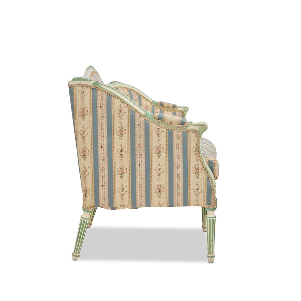 A George III serpentine painted and carved settee - 2