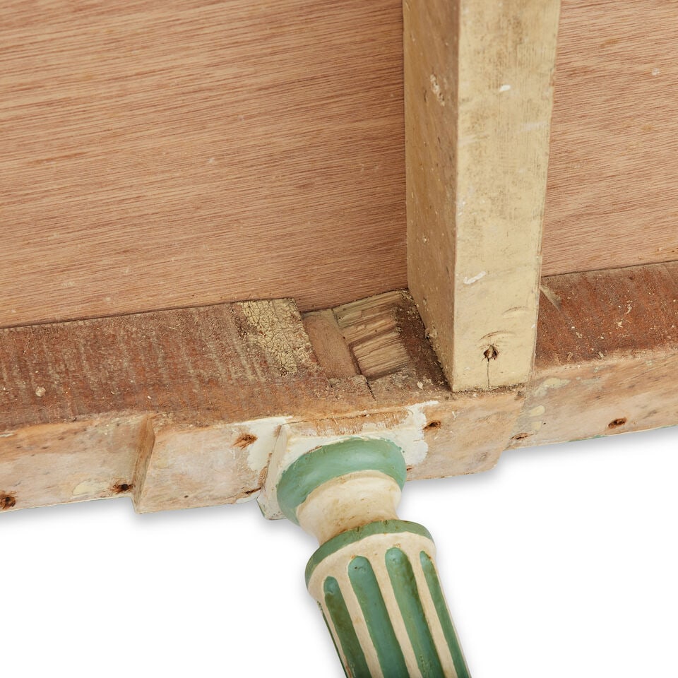 A George III serpentine painted and carved settee - 3