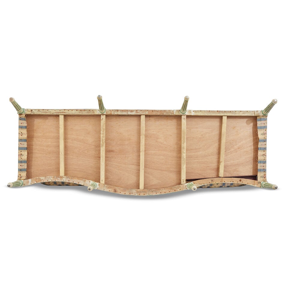 A George III serpentine painted and carved settee - 5