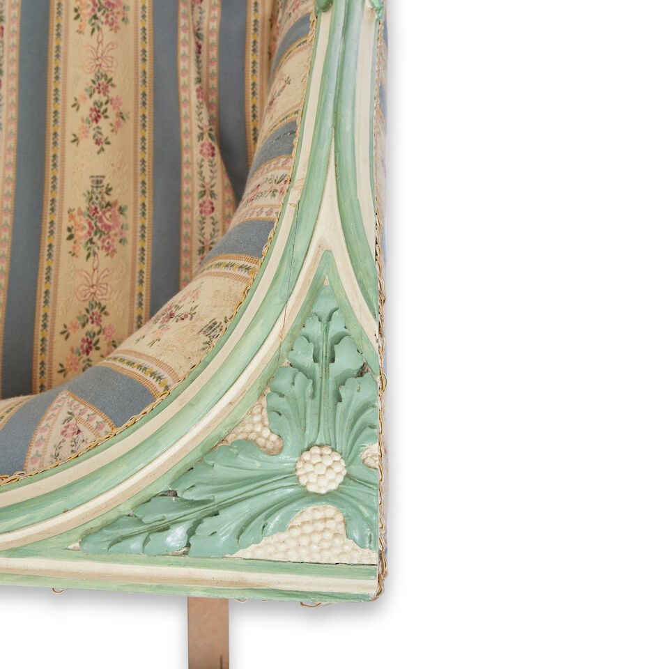 A George III serpentine painted and carved settee - 6