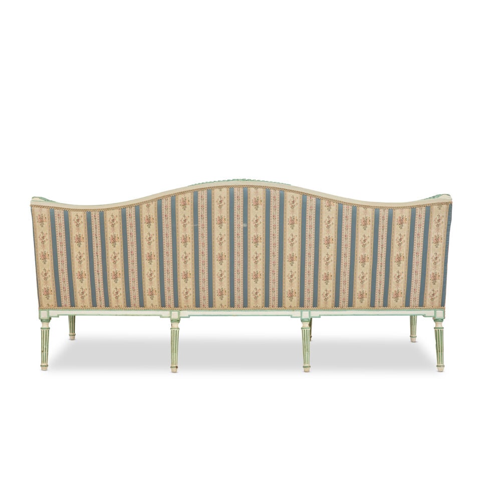 A George III serpentine painted and carved settee - 7