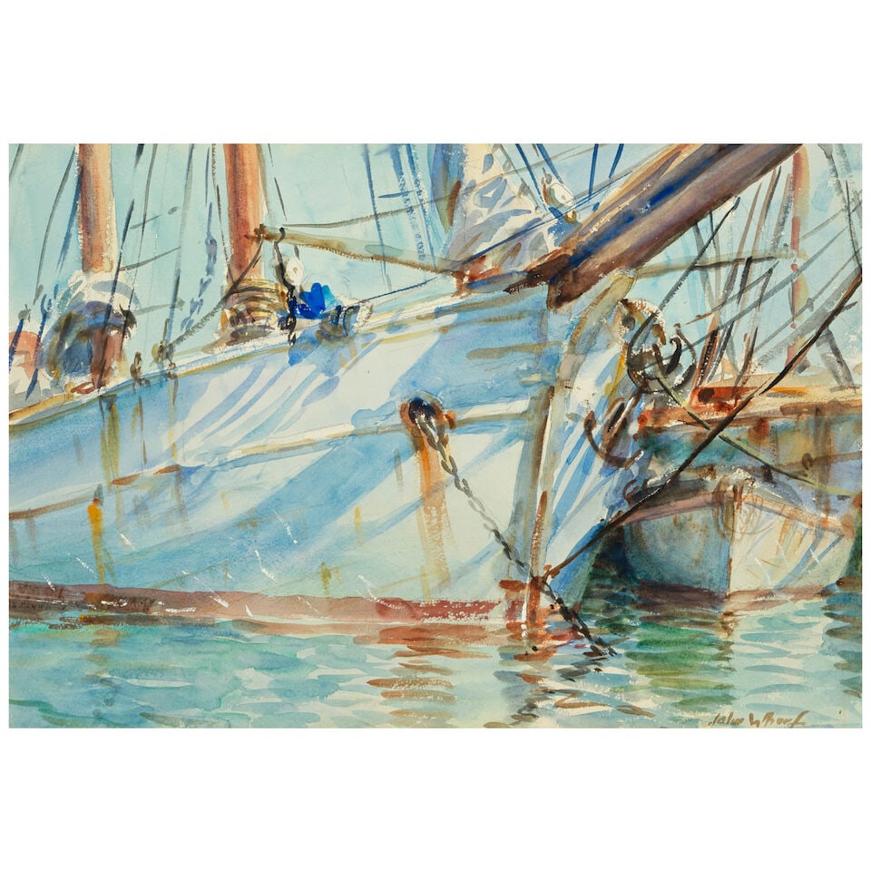 John Whorf (1903-1959) White Schooner sight 14 1/4 x 20 3/4 in.: John Whorf (1903-1959) White Schooner signed 'John Whorf' (lower right) watercolor and pencil on paper sight 14 1/4 x 20 3/4 in. Footnotes: Provenance From a Houston Corporate Collection, acquired in