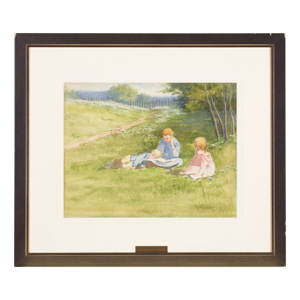 Marion Kavanagh Wachtel (1876-1954) Three Children in a Field of Flowers sight 11 x 14 in. - 2