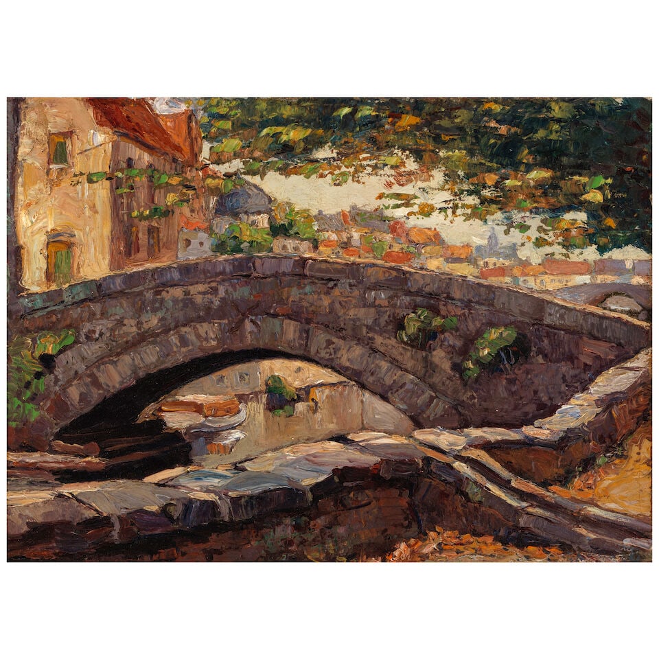Joseph Raphael (1869-1950) Pont de Cheval (Bruges, Belgium) 9 3/4 x 13 3/8 in. (1 of 3)