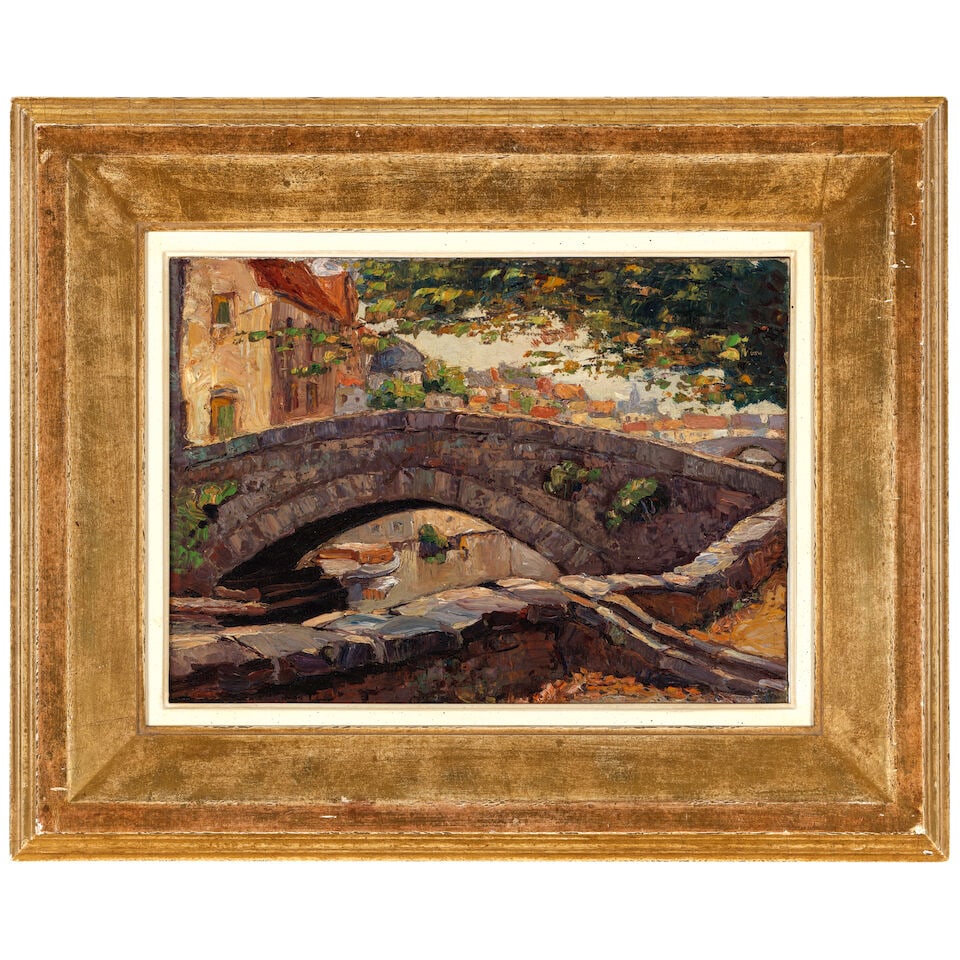 Joseph Raphael (1869-1950) Pont de Cheval (Bruges, Belgium) 9 3/4 x 13 3/8 in. - 3