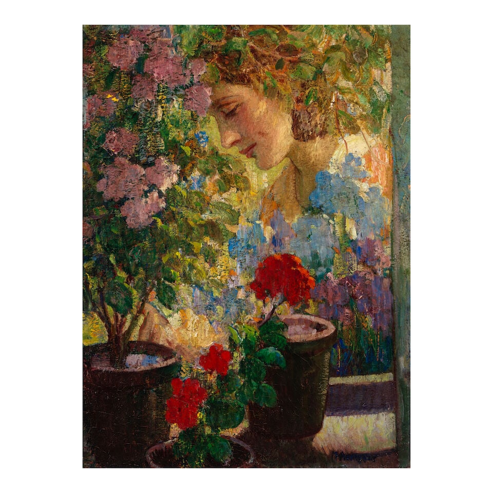 Mischa Askenazy (1888-1961) Woman in the Garden 24 1/4 x 18 1/4 in.: Mischa Askenazy (1888-1961) Woman in the Garden signed 'M. Askenazy' (lower right) oil on canvas 24 1/4 x 18 1/4 in. Footnotes: Provenance Private collection, Malibu, California. For further