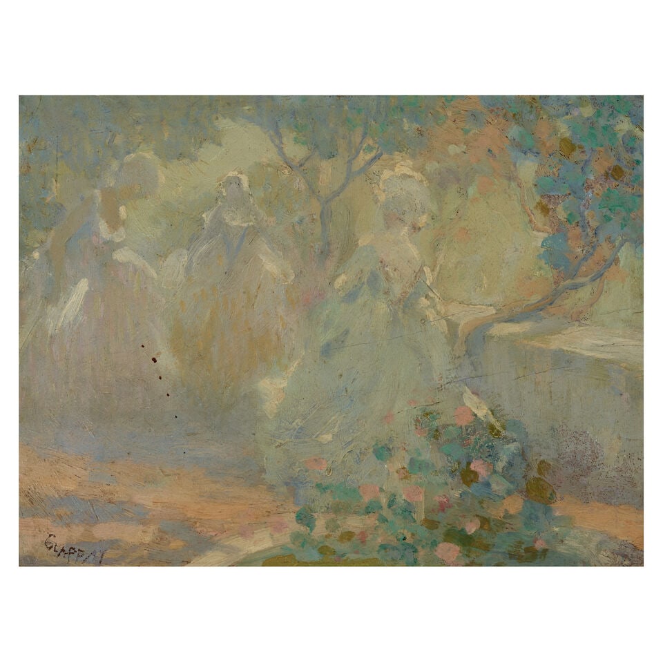 William Clapp (1879-1954) In the Sun, Cuba 10 1/4 x 13 1/2 in.: William Clapp (1879-1954) In the Sun, Cuba signed and indistinctly dated 'Clapp / **' (lower left) and titled and signed again 'W.H. Clapp A.R.C.A.' (on the reverse) oil on board 10 1/4 x 13 1/2