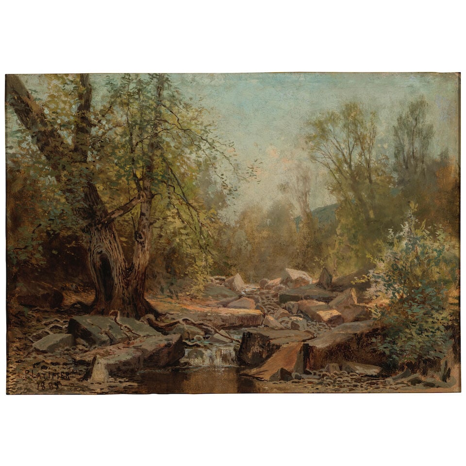 Lorenzo P. Latimer (1857-1941) California Landscape with Stream 10 x 14 in. (1 of 3)