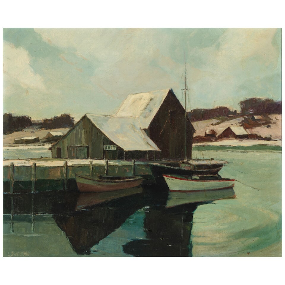 George Spangenberg (1907-1964) Boats in a Harbor 20 x 24 in. - 6