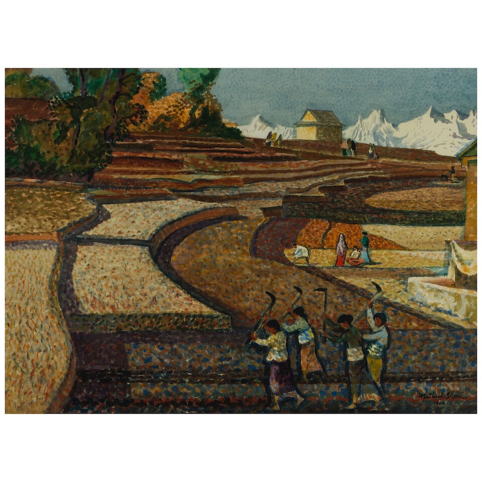 Millard Sheets (1907-1989) Harvest Scene in Nepal sight 22 x 30 in. (1 of 3)